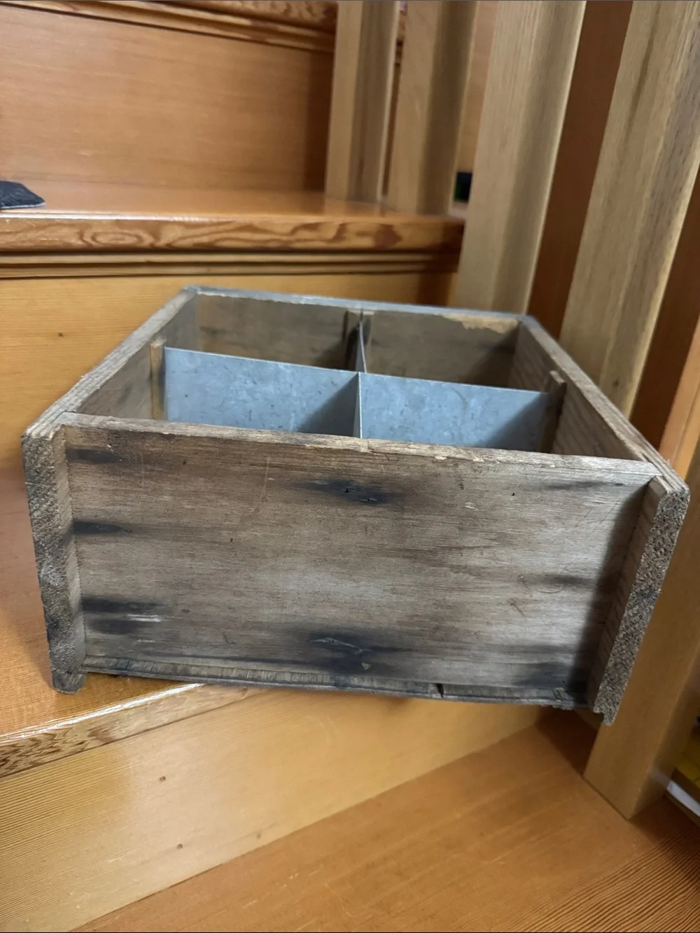 Antique Rustic Wooden Drawer with Metal Divider & pull for display repurpose